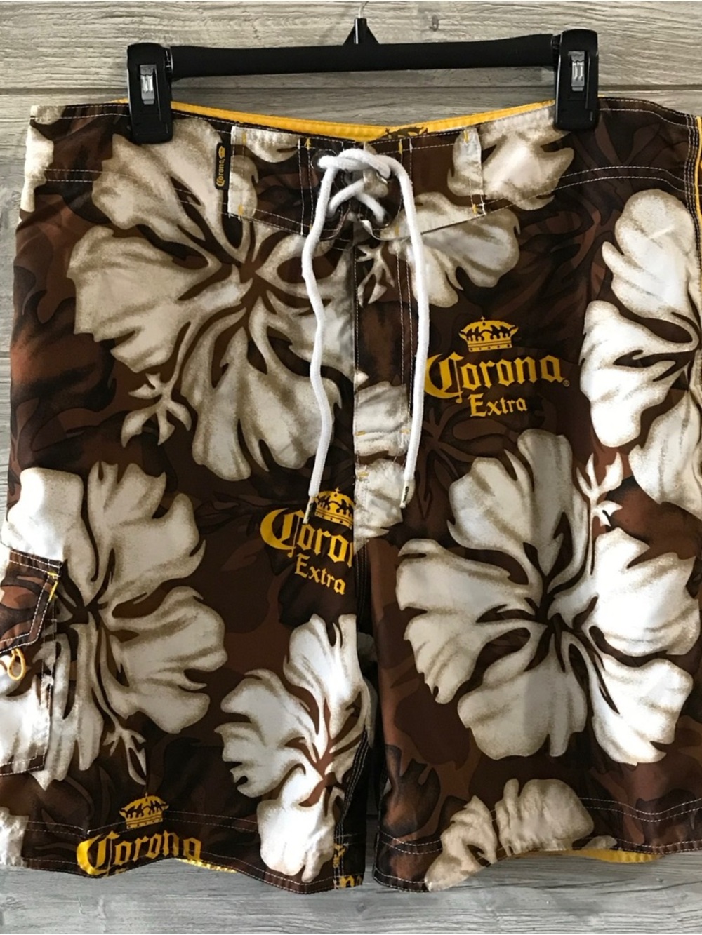 Mens Corona Extra Brown & White Floral Swim Board Shorts